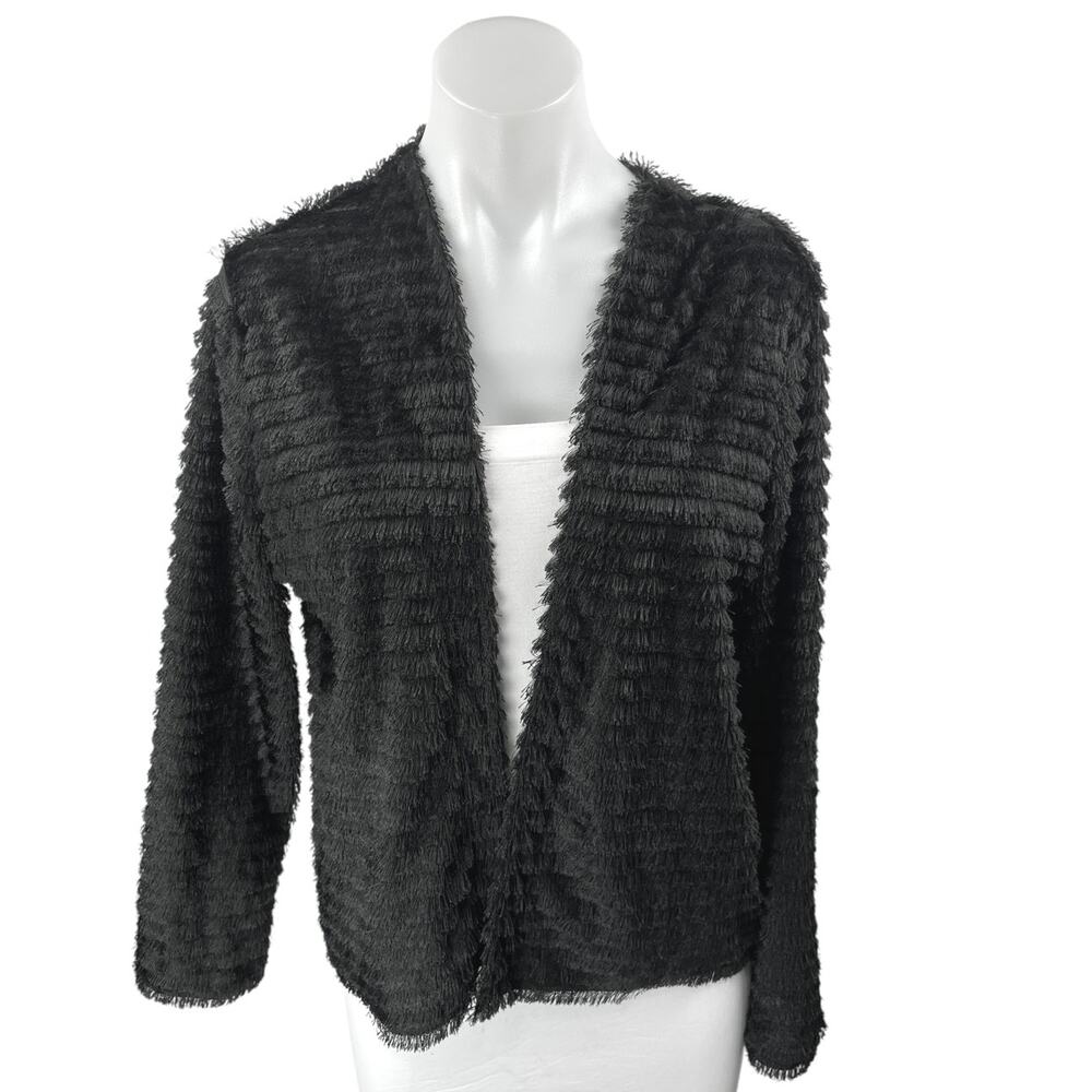 Divided by H&M Black Faux Fur Ribbed Tiered Open Cardigan Sweater Top Size M